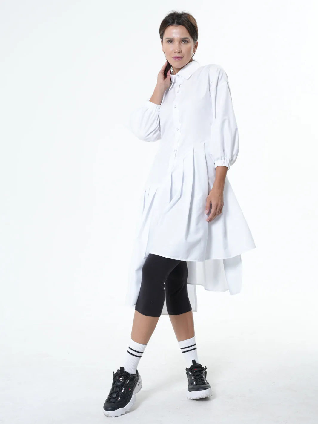Asymmetric Cotton Tunic Shirt With ¾ sleeves