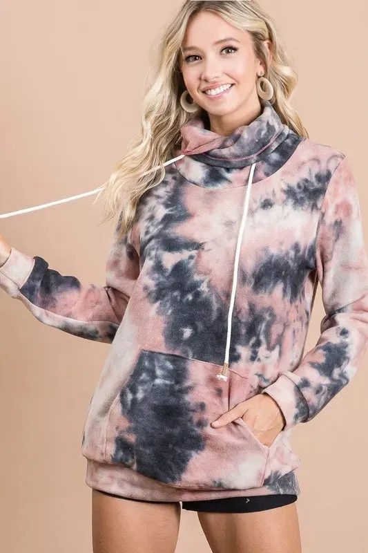BiBi Brushed Tie Dye Overlapped Turtle Neck Sweatshirt