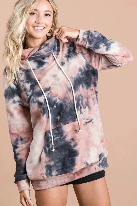 BiBi Brushed Tie Dye Overlapped Turtle Neck Sweatshirt