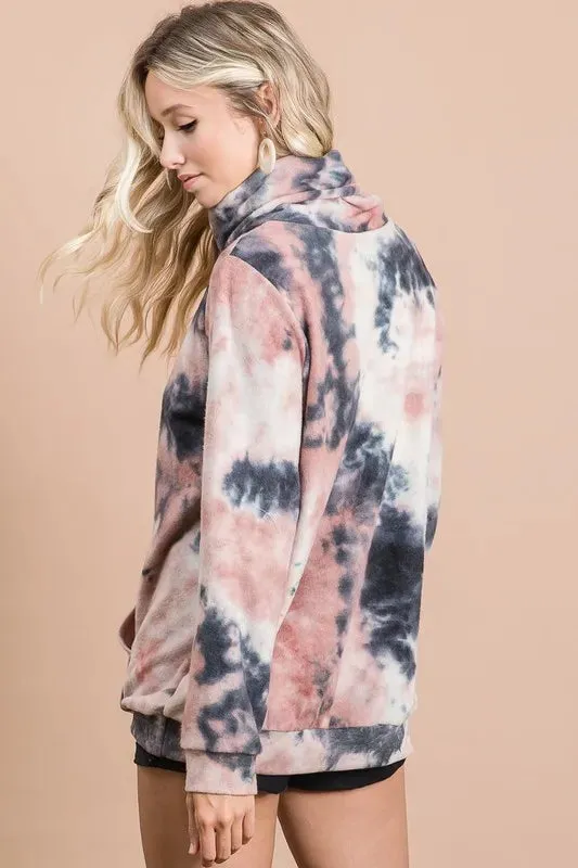 BiBi Brushed Tie Dye Overlapped Turtle Neck Sweatshirt
