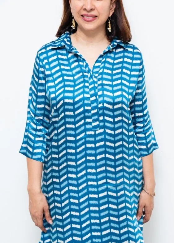 Blue Anuradha Collar Modal Silk Tunic