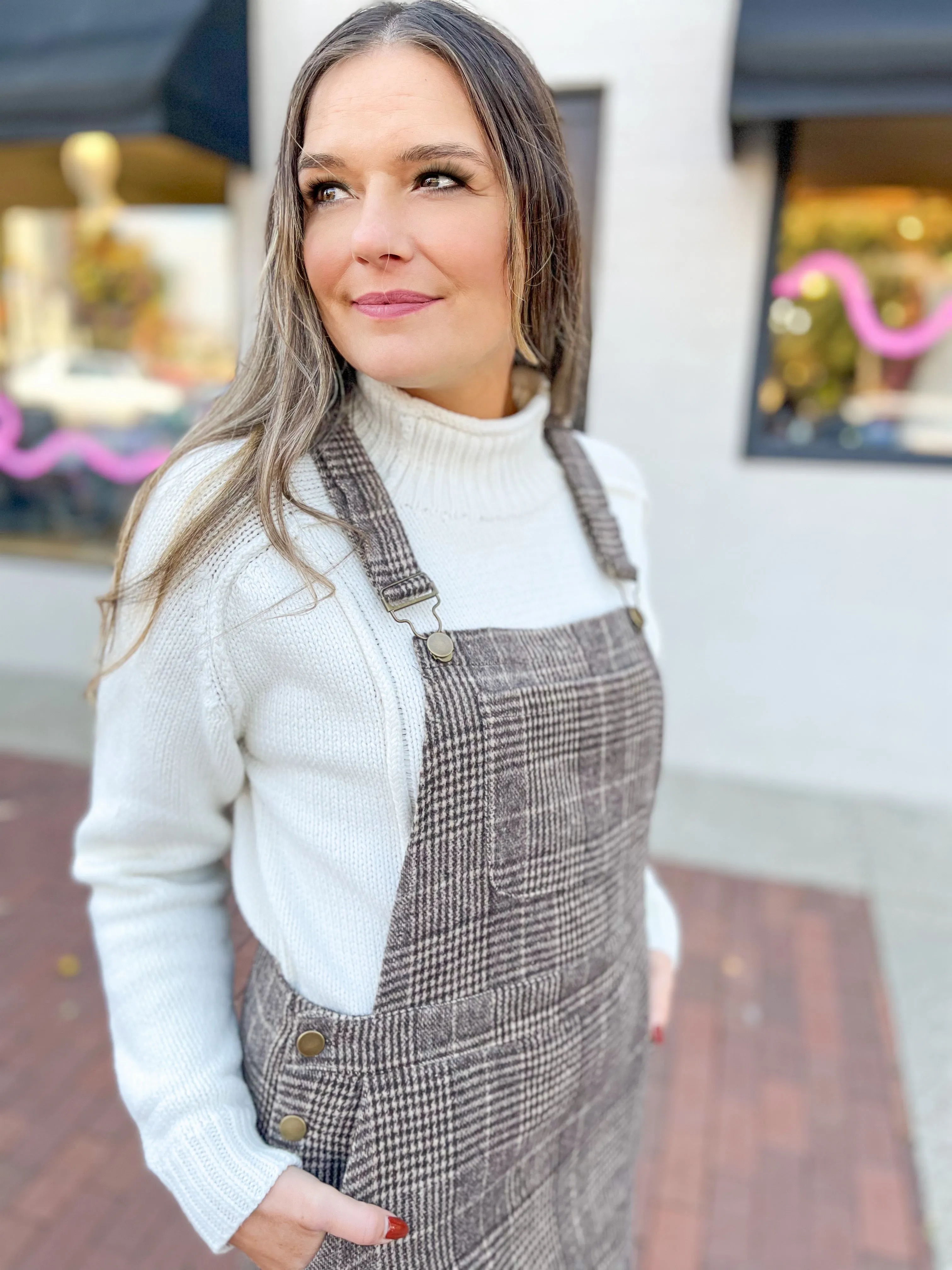 Brown Plaid Overall Dress