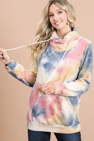 Brushed Tie Dye Overlapped Turtle Neck Sweatshirt