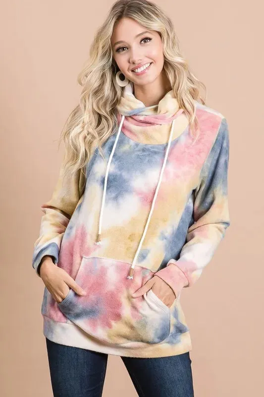 Brushed Tie Dye Overlapped Turtle Neck Sweatshirt