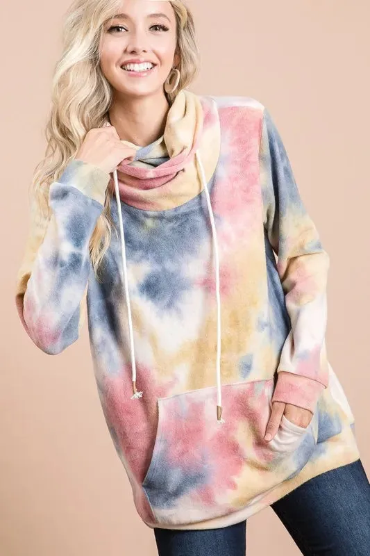 Brushed Tie Dye Overlapped Turtle Neck Sweatshirt