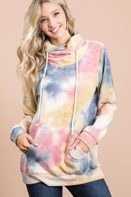 Brushed Tie Dye Overlapped Turtle Neck Sweatshirt