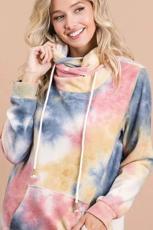 Brushed Tie Dye Overlapped Turtle Neck Sweatshirt