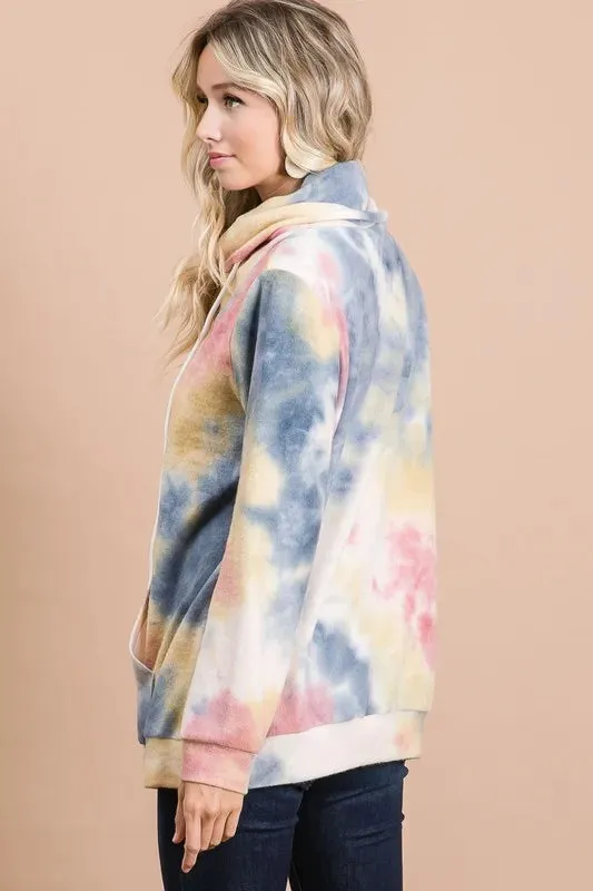 Brushed Tie Dye Overlapped Turtle Neck Sweatshirt