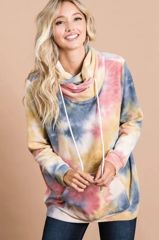 Brushed Tie Dye Overlapped Turtle Neck Sweatshirt