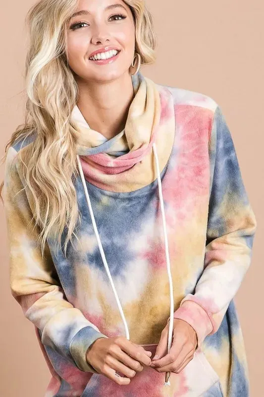 Brushed Tie Dye Overlapped Turtle Neck Sweatshirt