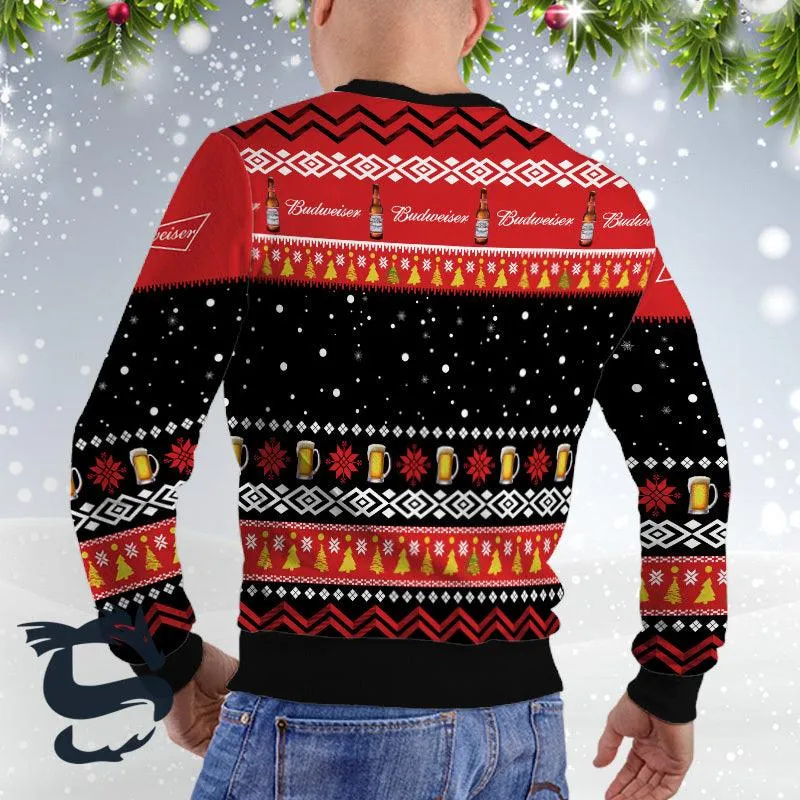 Budweiser Santa Reindeer Snowflake Ugly Christmas Sweater