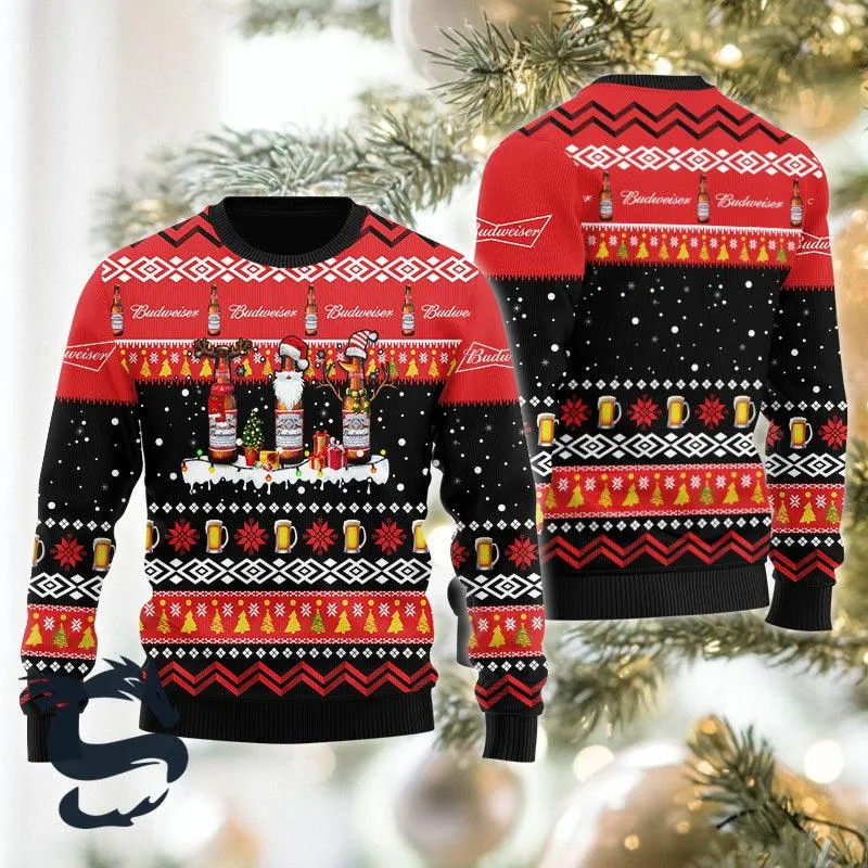 Budweiser Santa Reindeer Snowflake Ugly Christmas Sweater