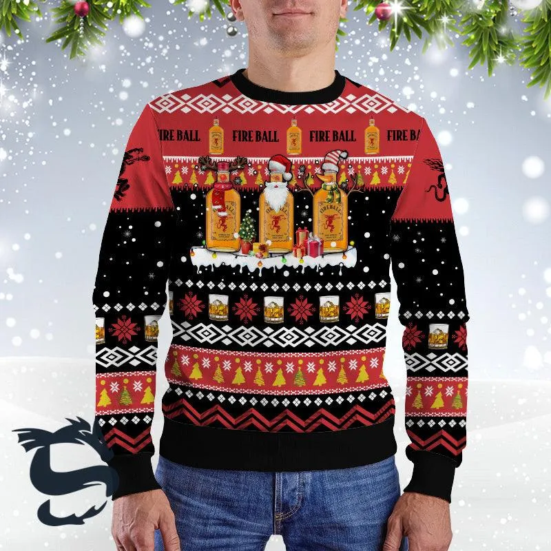 Fireball Whiskey Santa Reindeer Snowflake Ugly Sweater