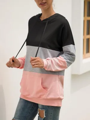 Long Sleeve Color Block Hooded Sweatshirt