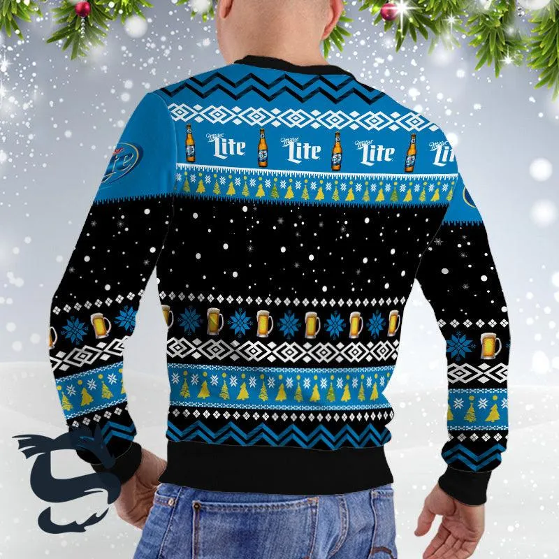 Miller Lite Santa Reindeer Snowflake Christmas Sweater