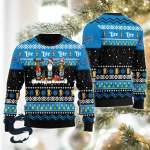 Miller Lite Santa Reindeer Snowflake Christmas Sweater
