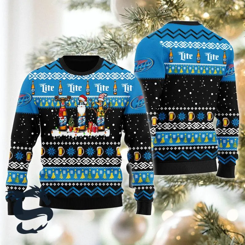 Miller Lite Santa Reindeer Snowflake Christmas Sweater