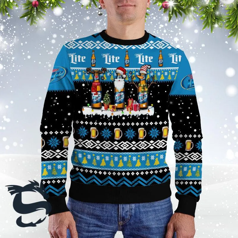 Miller Lite Santa Reindeer Snowflake Christmas Sweater