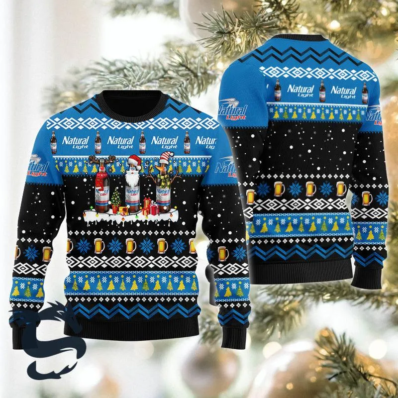 Natural Light Santa Reindeer Snowflake Ugly Christmas Sweater