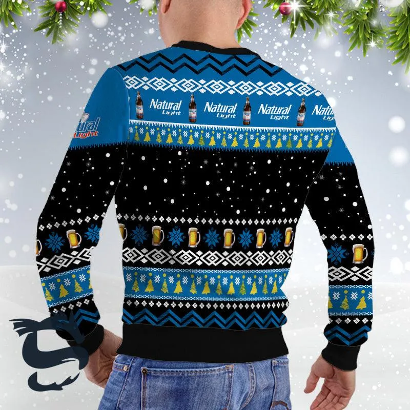 Natural Light Santa Reindeer Snowflake Ugly Christmas Sweater