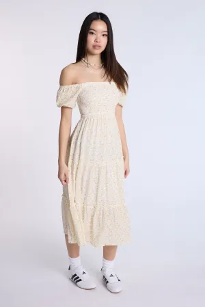 Puff Sleeve Smocked Tiered Maxi Dress