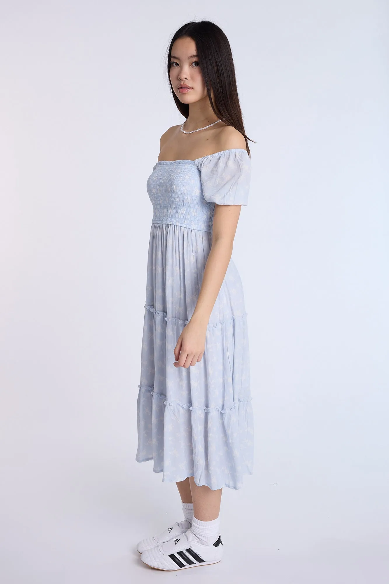 Puff Sleeve Smocked Tiered Maxi Dress