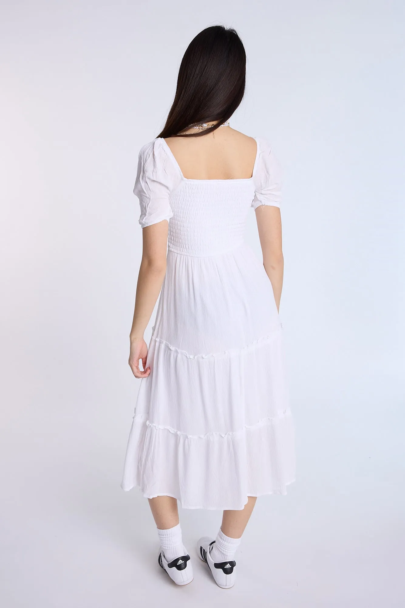 Puff Sleeve Smocked Tiered Maxi Dress