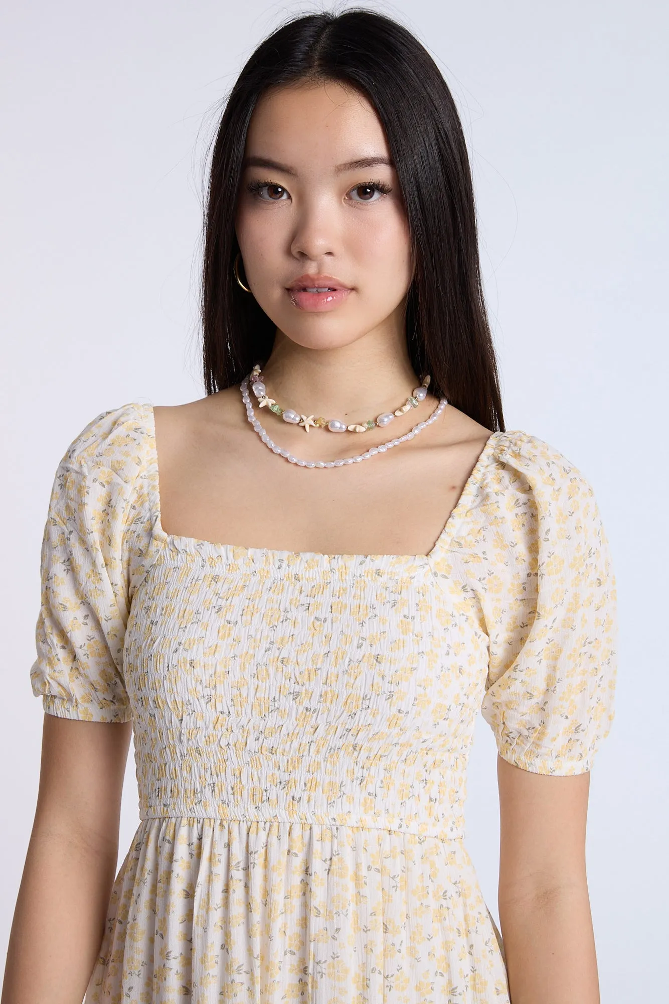 Puff Sleeve Smocked Tiered Maxi Dress
