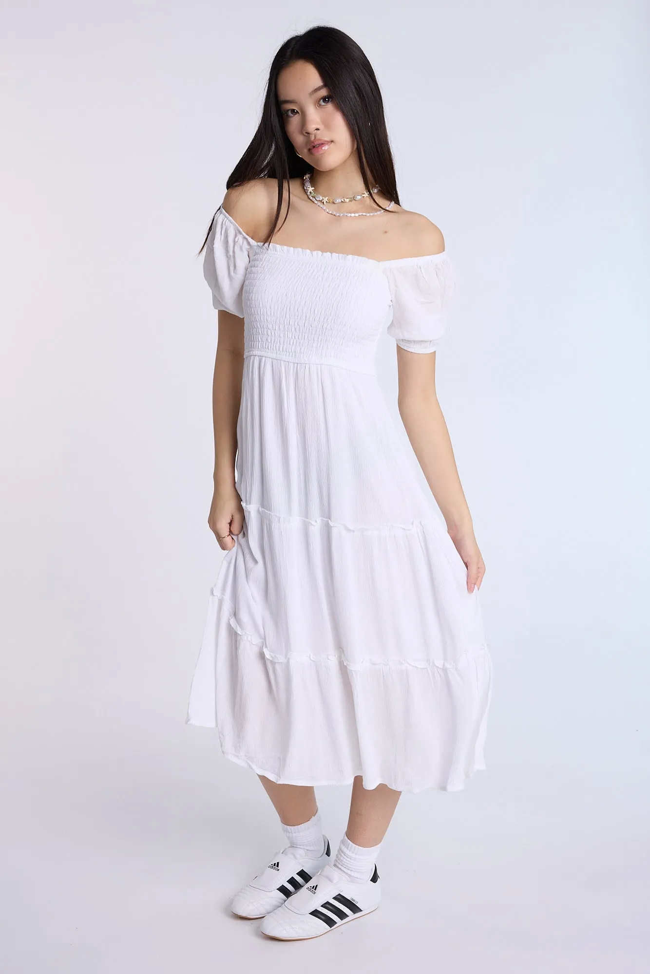 Puff Sleeve Smocked Tiered Maxi Dress