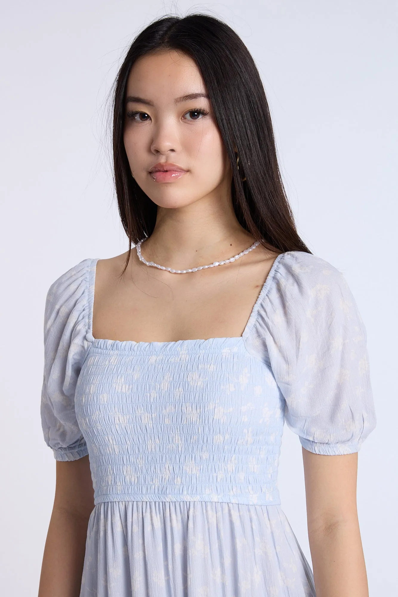 Puff Sleeve Smocked Tiered Maxi Dress