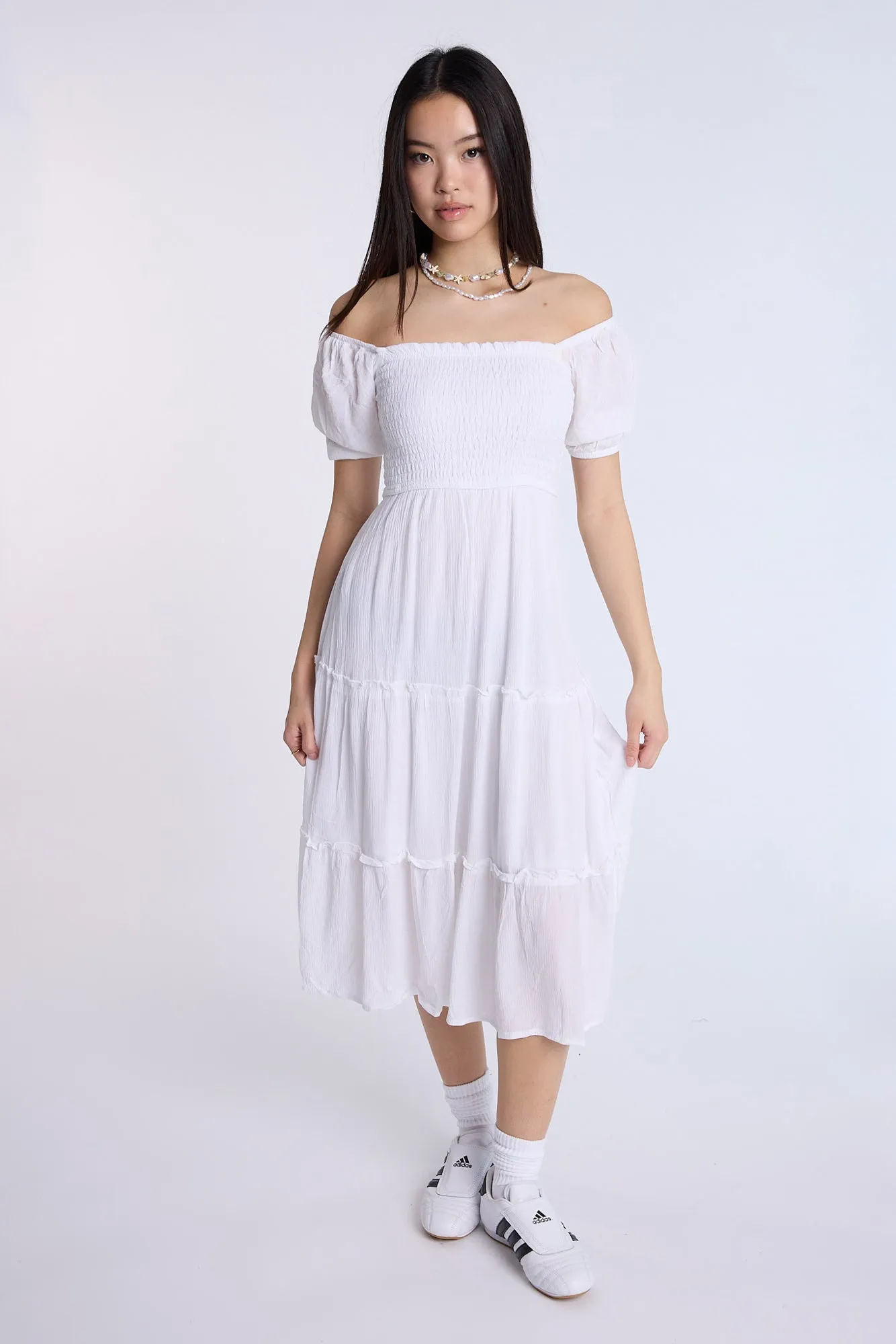 Puff Sleeve Smocked Tiered Maxi Dress