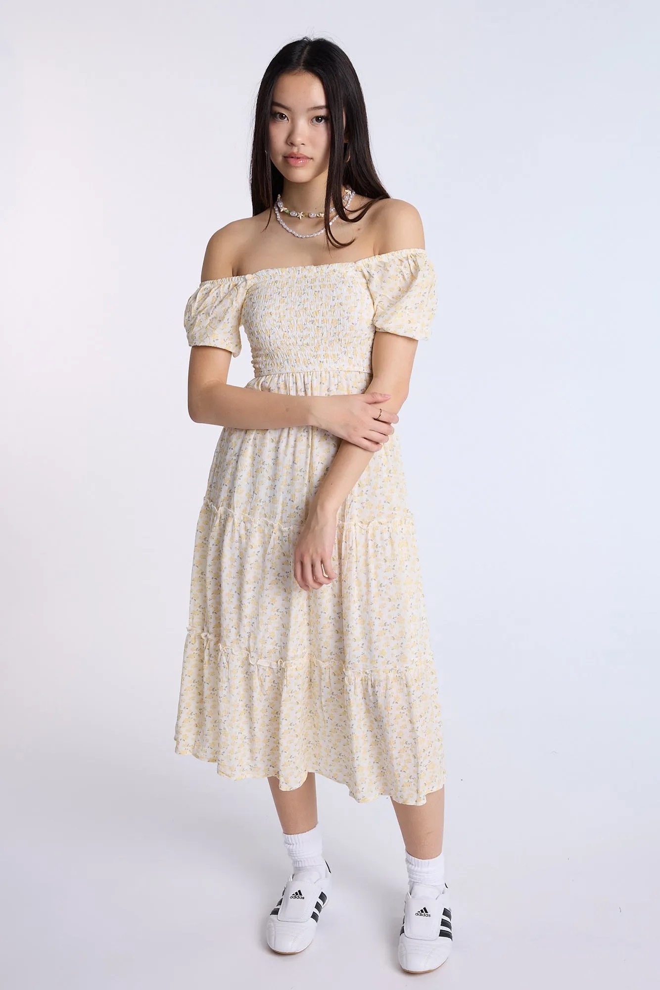 Puff Sleeve Smocked Tiered Maxi Dress