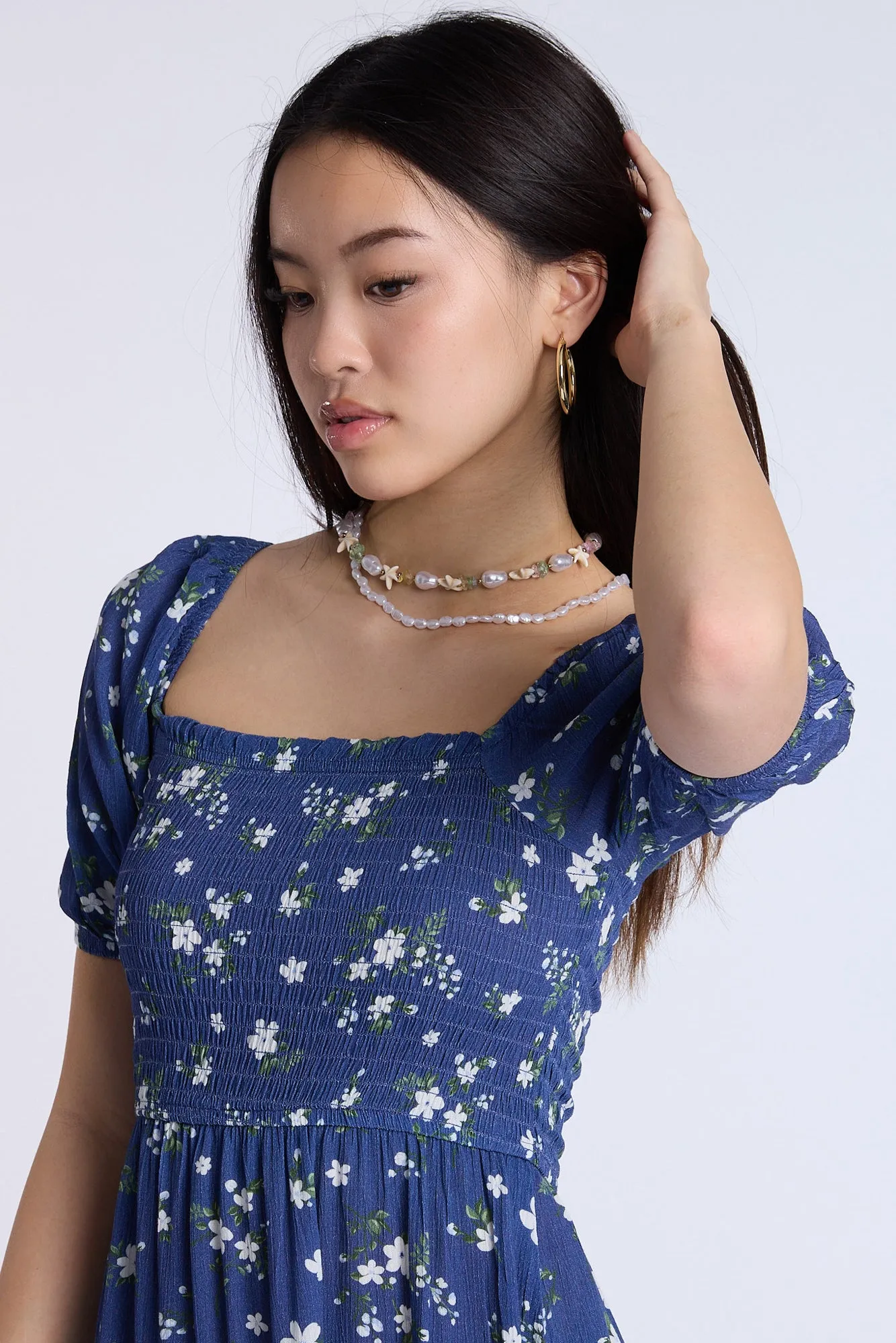 Puff Sleeve Smocked Tiered Maxi Dress