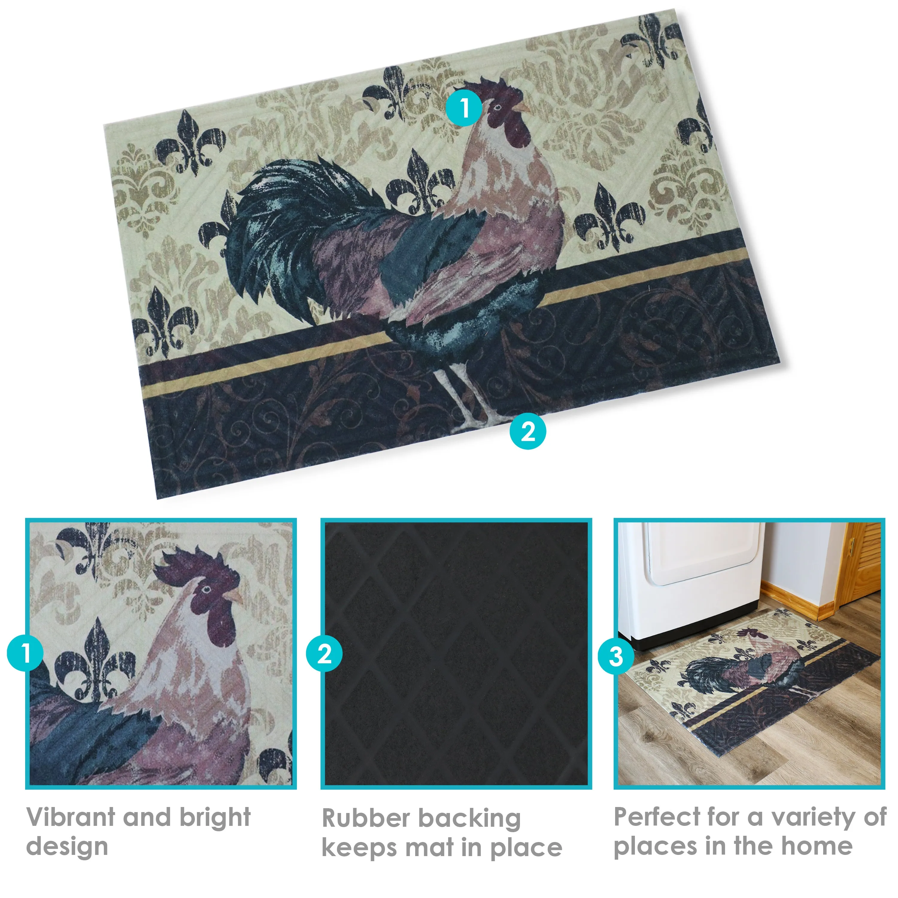 Sunnydaze Decorative Kitchen Floor Mat - 23" W x 35" D - Brown Rooster