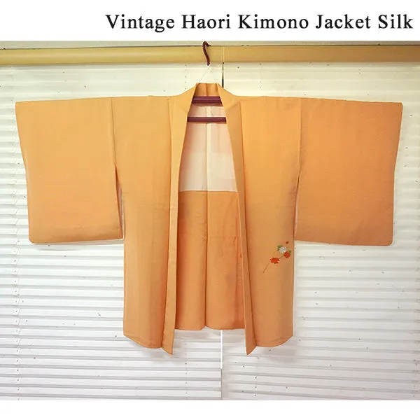 Vintage Haori Kimono Jacket Silk, Light Orange base, cherry blossoms