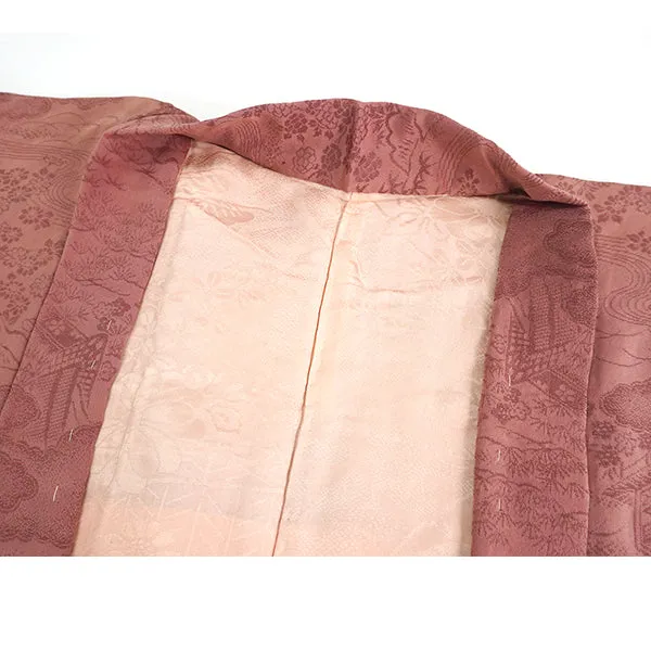 Vintage Haori Kimono Jacket Silk, Orangey-Pink  base,  cherry blossoms